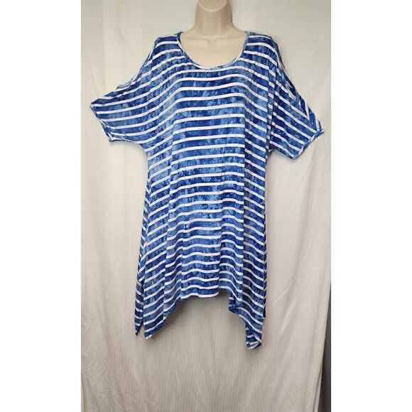 La Vanya Women's Striped V-neck Short Sleeve Hanky Hem Tunic Blouse Size 1X - Picture 4 of 8